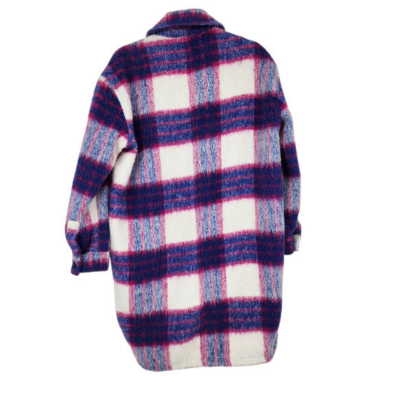 BlankNYC Prime Time Pink Blue Flannel Long Shacket Pockets Size Small - Picture 5 of 5
